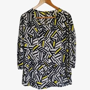 Miami Brand Navy Yellow White Geometric Top